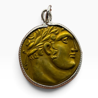 Ancient Roman Greek Style Coin Pendant Silver Gold Tone Coin Medallion Charm