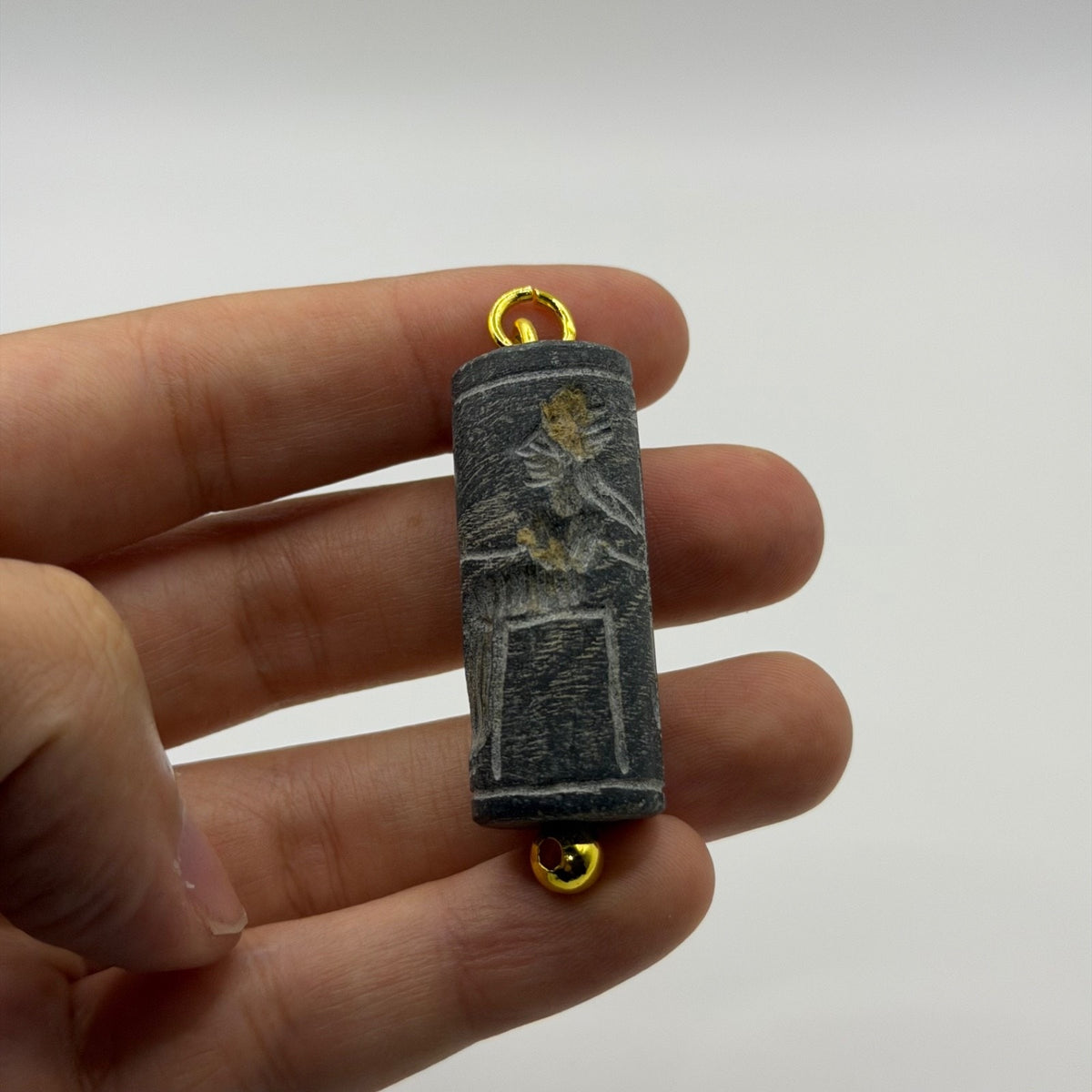 Antique Carved Cylinder Seal Pendant Ancient Style Bead Charm