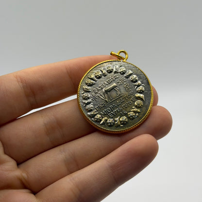 Ancient Roman Greek Style Silver & Gold Tone Coin Pendant