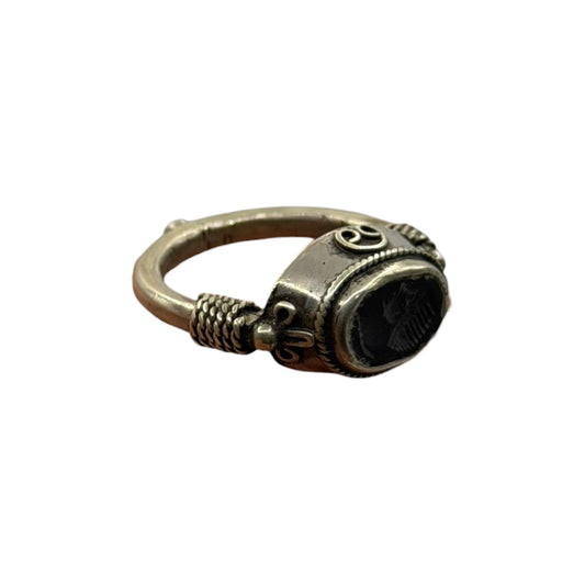 Ancient Roman Inspired Silver Ring With King Portrait Intaglio