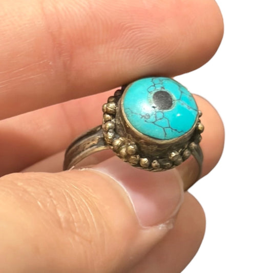 Vintage Nepalese Turquoise Brass Antique Ring