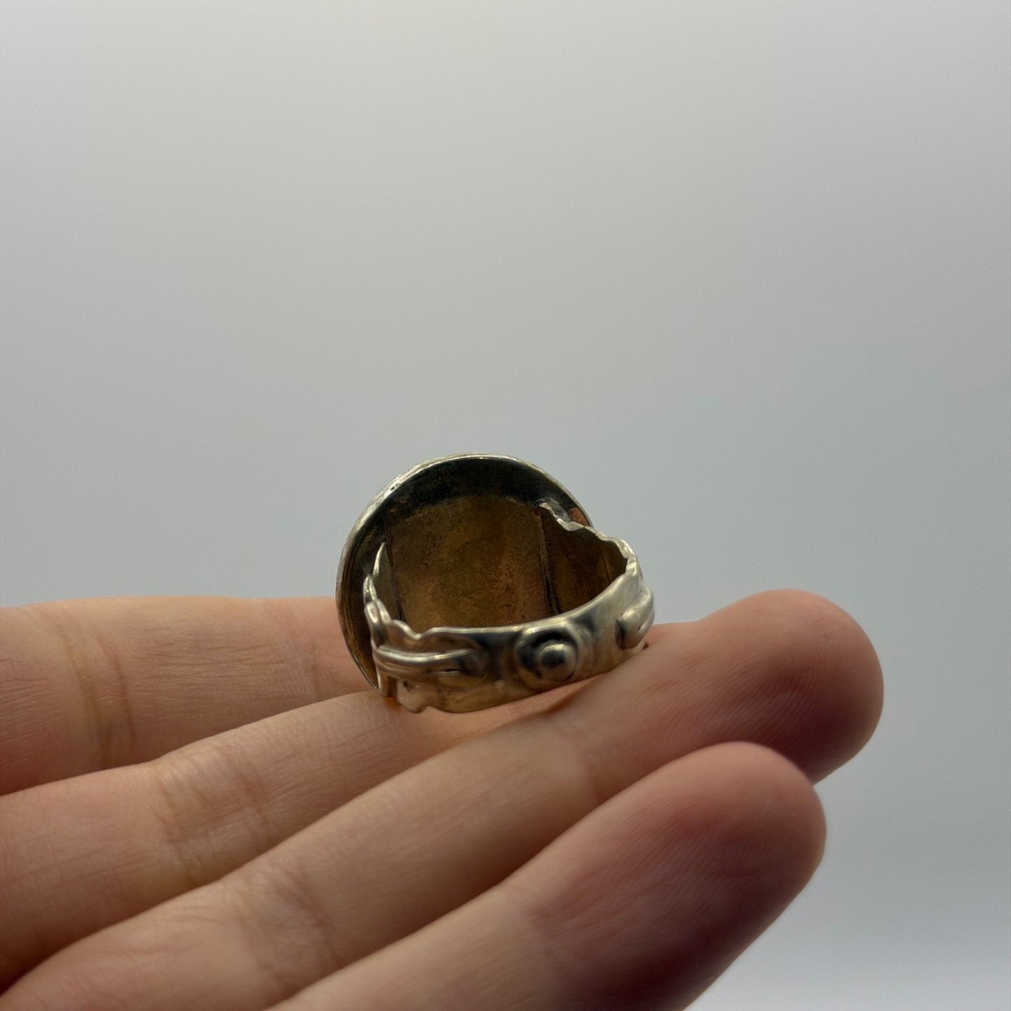 Vintage Silver Carved Intaglio Carnelian Figure Signet Ring Ancient Style