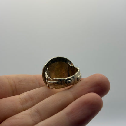 Vintage Silver Carved Intaglio Carnelian Figure Signet Ring Ancient Style