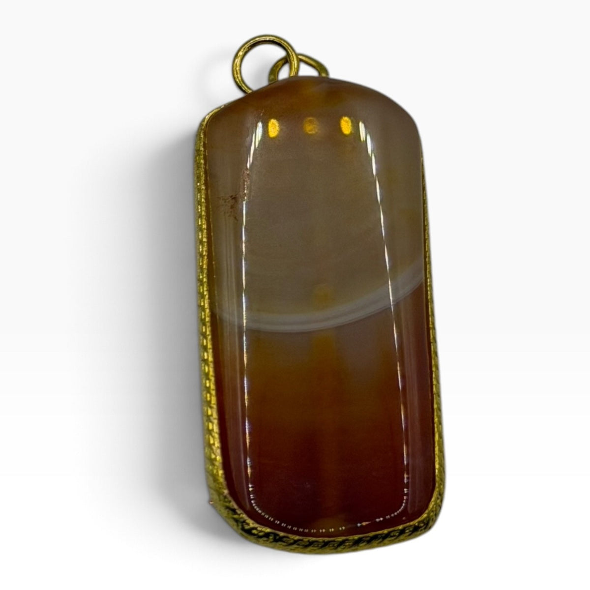 Vintage Gold Tone Natural Banded Carnelian Agate Rectangular Slab Pendant