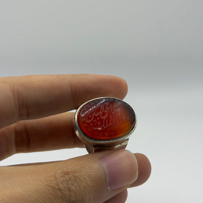 Vintage Silver Ring Carved Carnelian Intaglio Arabic Script