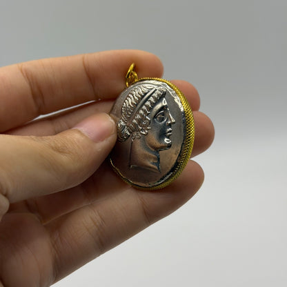 Ancient Roman Greek Style Silver & Gold Plated Coin Pendant