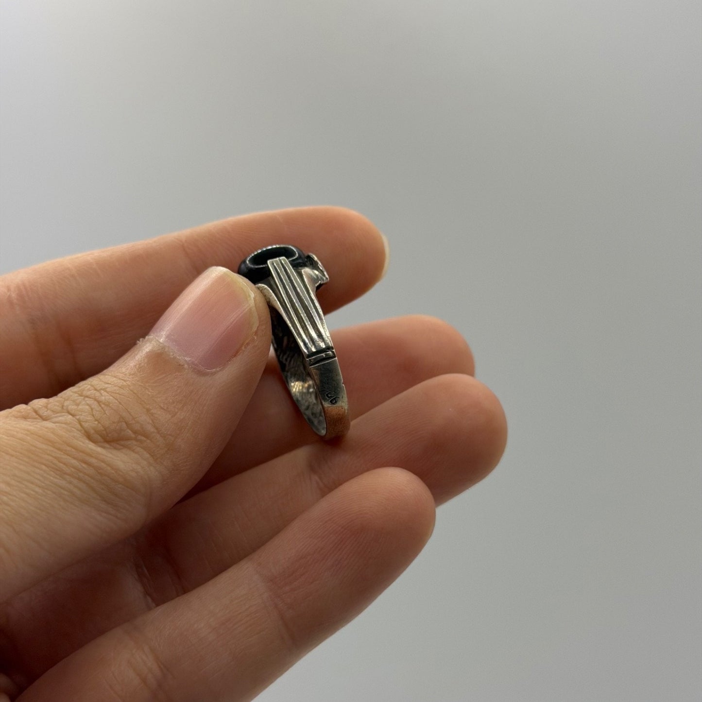 Silver Dark Smokey Quartz Onyx Oval Gemstone Solitaire Ring