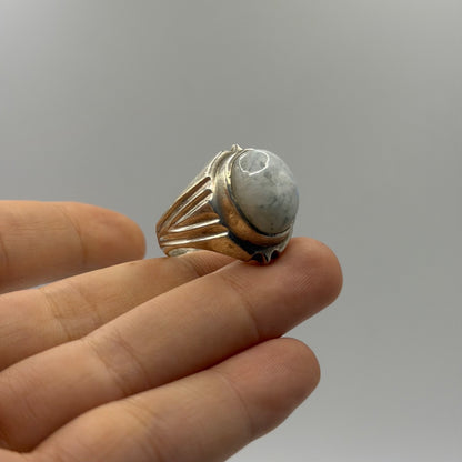 Vintage Solid Silver White Moonstone Cabochon Modernist Solitaire Statement Ring