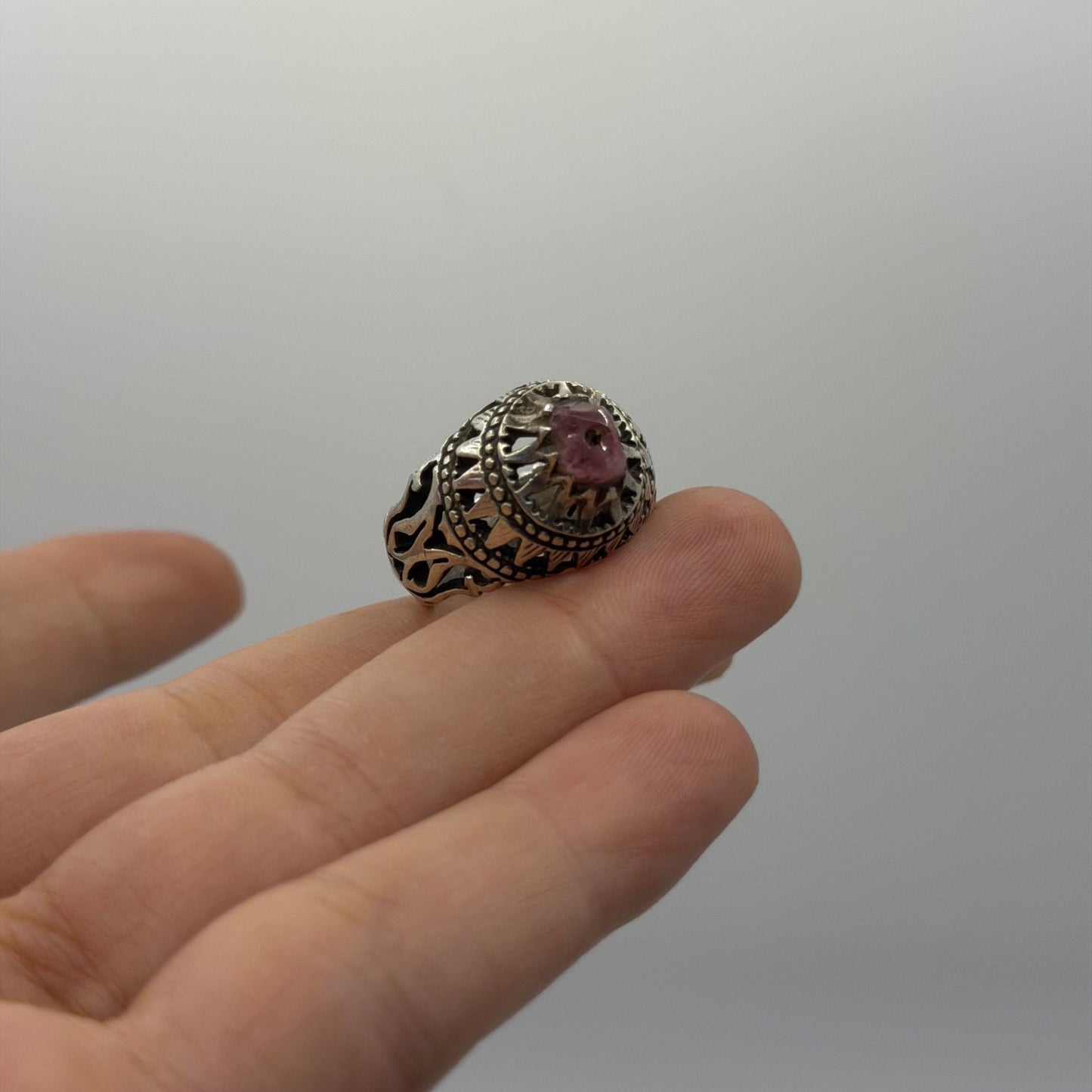 Vintage Handmade Silver Ring With Pink Gem Stone