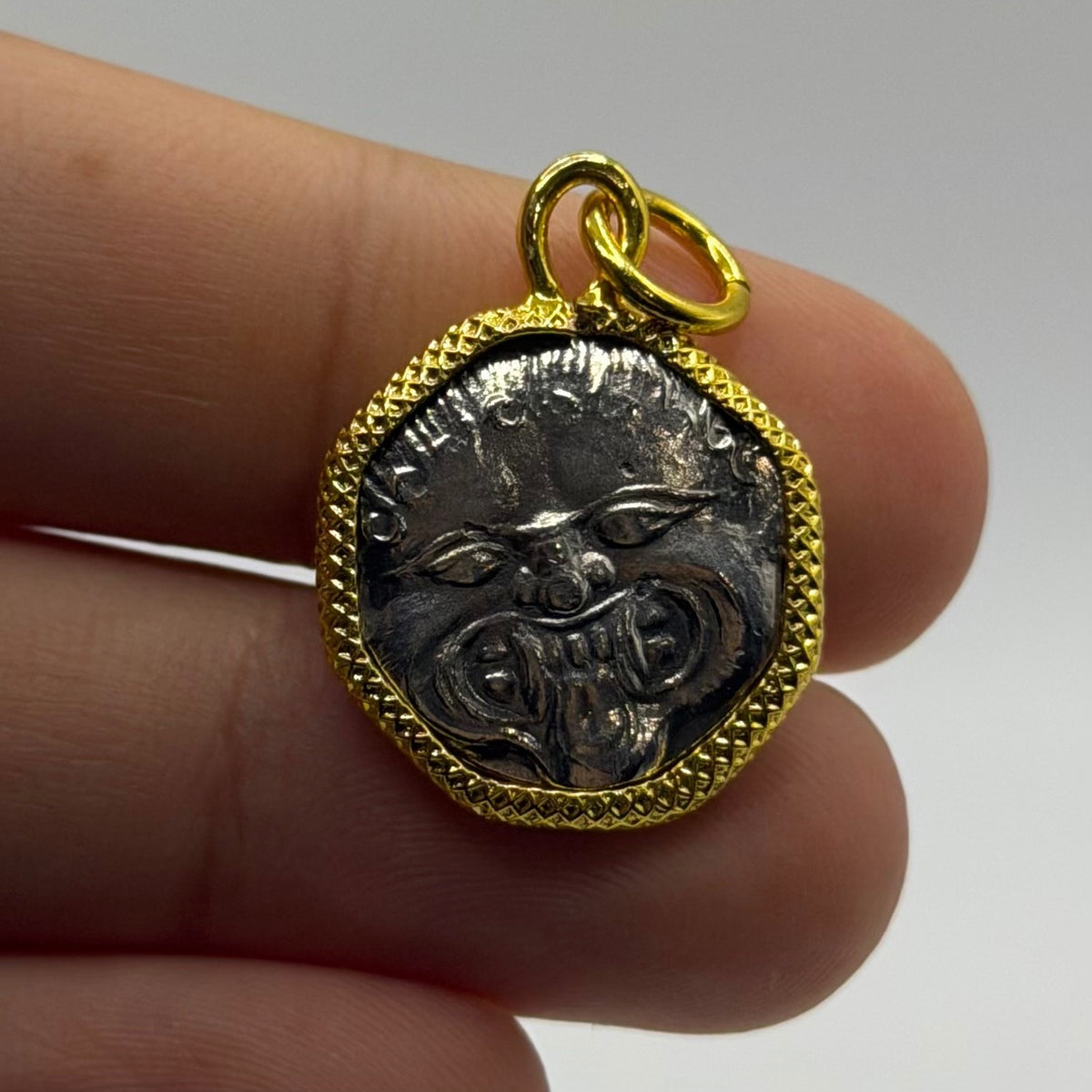 Ancient Roman Greek Style Silver & Gold Plated Coin Pendant