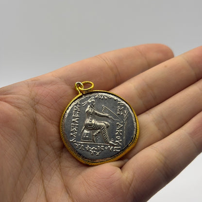 Ancient Empire Inspired Silver Plated Gold Gilded Coin Pendant