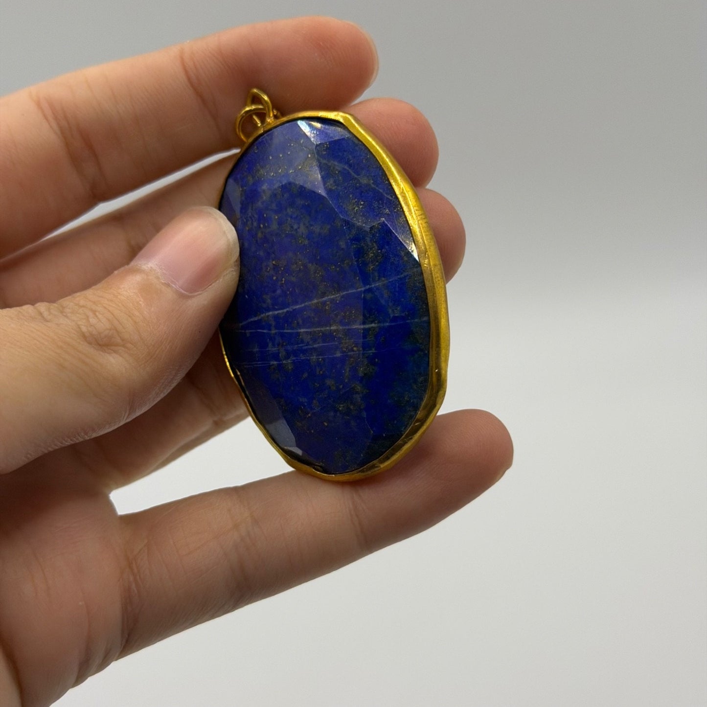Natural Afghan Lapis Lazuli Stone Gold Gilded Pendant