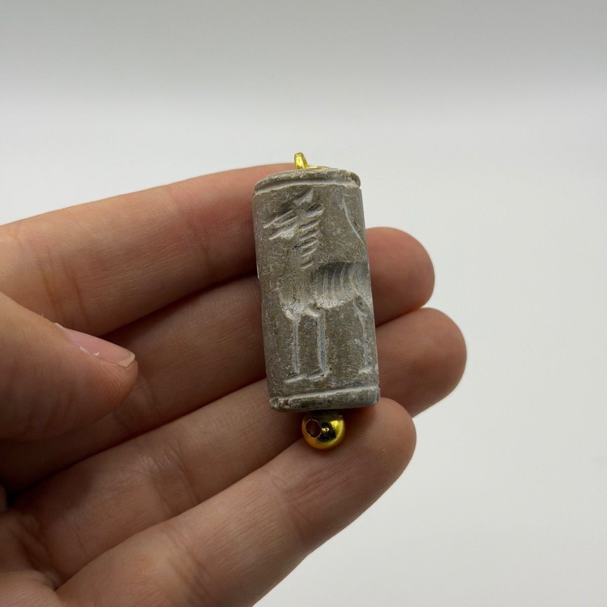 Antique Carved Cylinder Seal Pendant Ancient Style Bead Charm