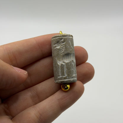 Antique Carved Cylinder Seal Pendant Ancient Style Bead Charm