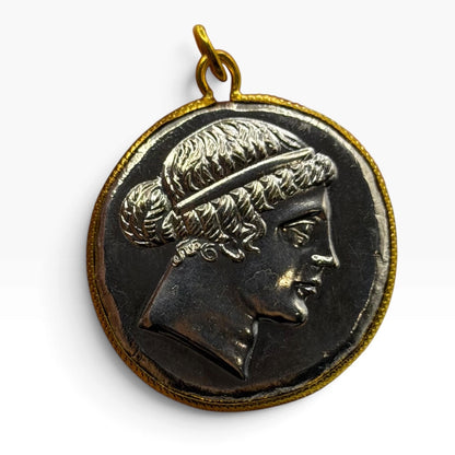 Ancient Roman Greek Style Silver & Gold Plated Coin Pendant