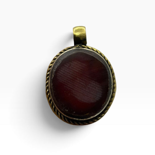 Vintage Brass Framed Oval Carnelian Agate Gemstone Pendant Charm