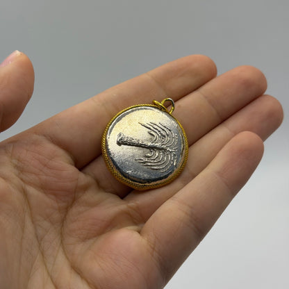 Ancient Greek Inspired Coin Gold Plated Frame Pendant