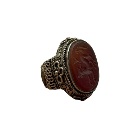 Ancient Roman Inspired Hand Carved Agate Intaglio Ring