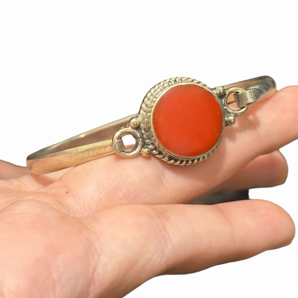 Silver Tone Boho Style Bangle With Stone
