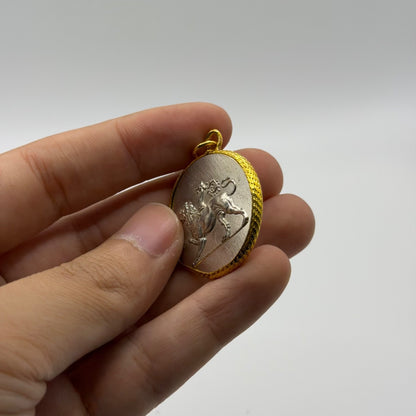 Ancient Roman Greek Style Silver & Gold Plated Coin Pendant
