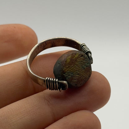 Vintage Silver Greco Roman Style Stone Cabochon Ring