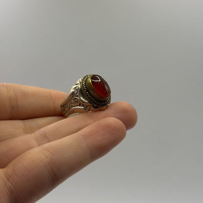 Vintage Post Medieval Style Silver Red Glass Ring
