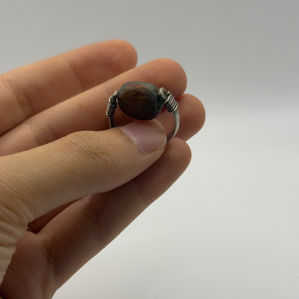 Vintage Silver Greco Roman Style Stone Cabochon Ring