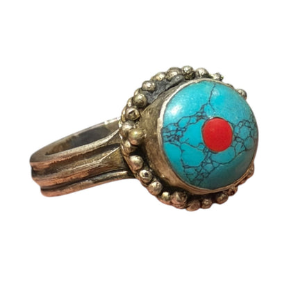 Vintage Nepalese Tibetan Metal Ring With Blue Stone