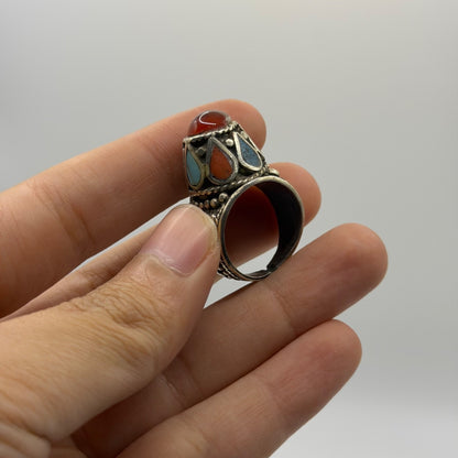 Antique Afghan Tribal Kucci Nomad Silver Ring With Stones