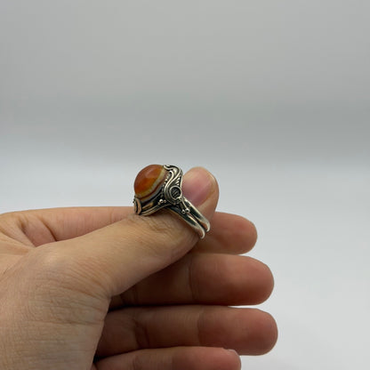 Antique Central Asian Agate Sterling Silver Ring