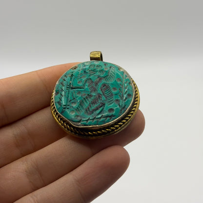 Ancient Near Eastern Style Hand Carved Intaglio Brass Pendant