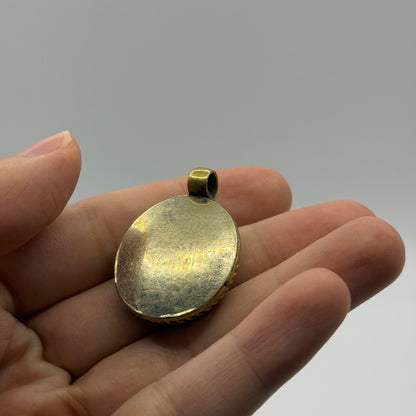 Vintage Brass Framed Oval Carnelian Agate Gemstone Pendant Charm