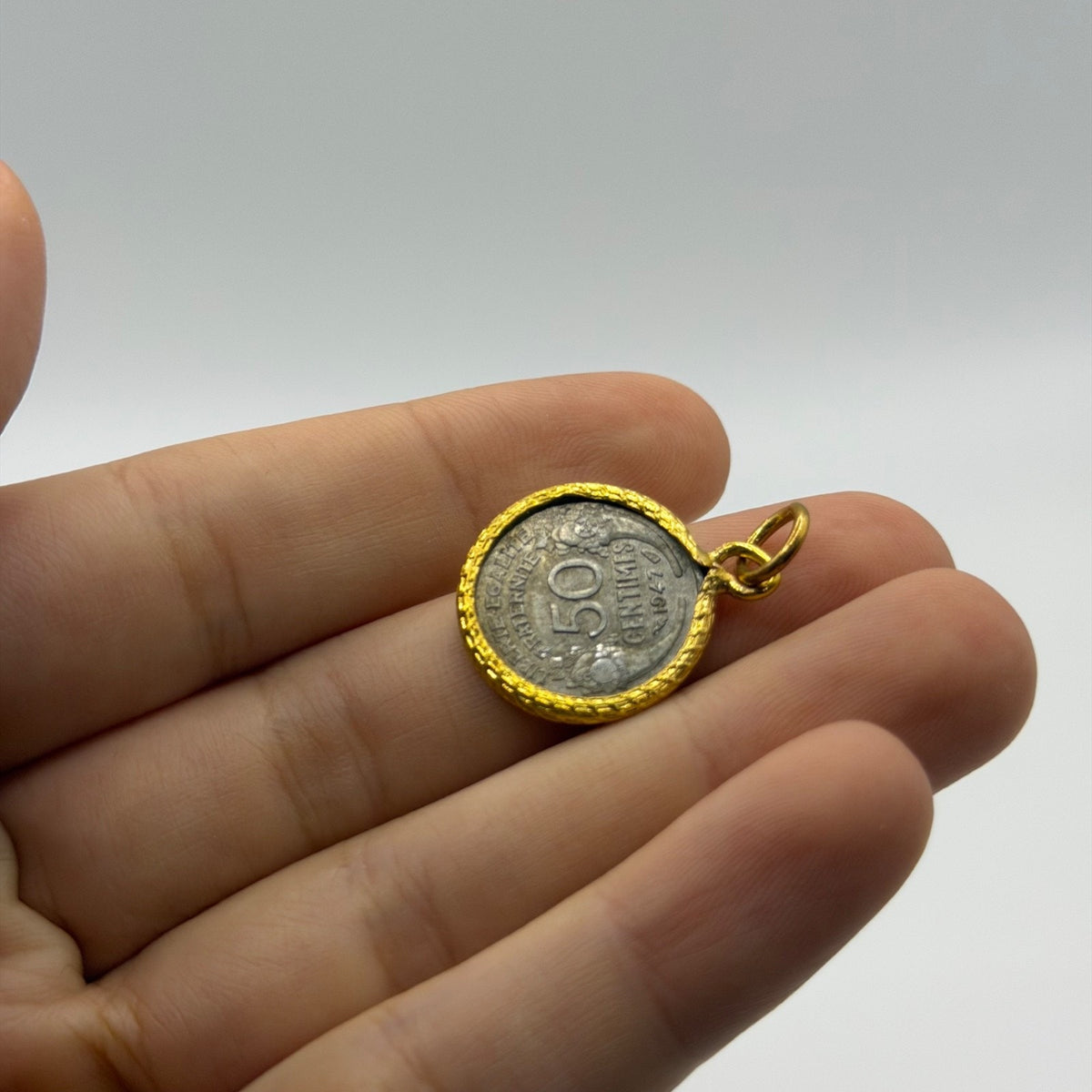 French Marianne Morlon Style Coin Gold Plated Pendant