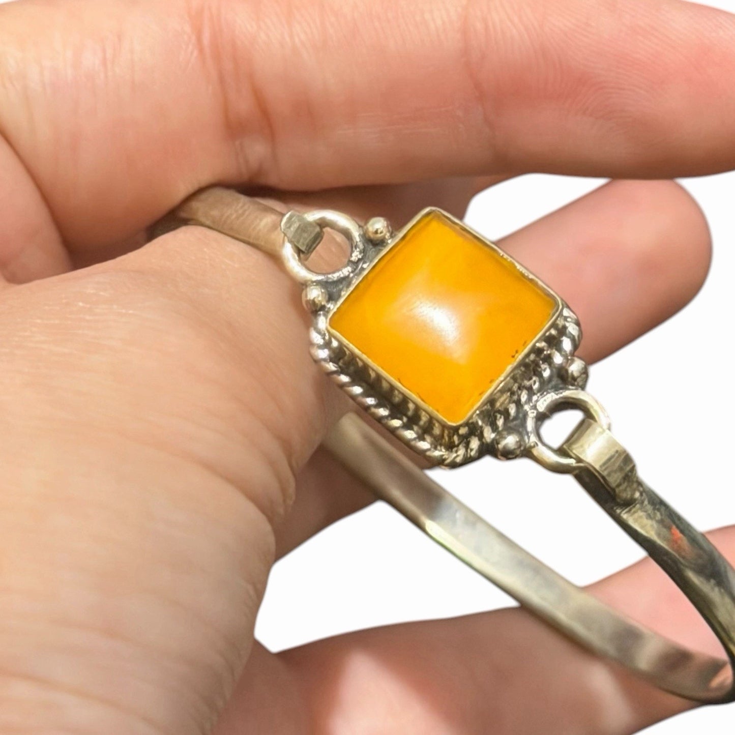 Silver Tone Boho Style Bangle With Stone