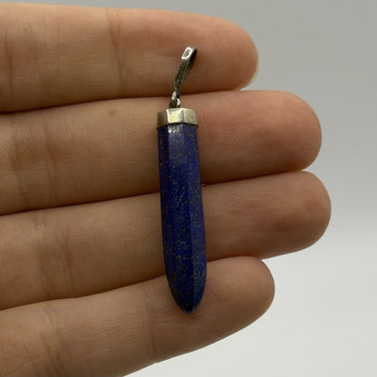 Natural Afghan Lapis Lazuli Point Pendant Silver Cap