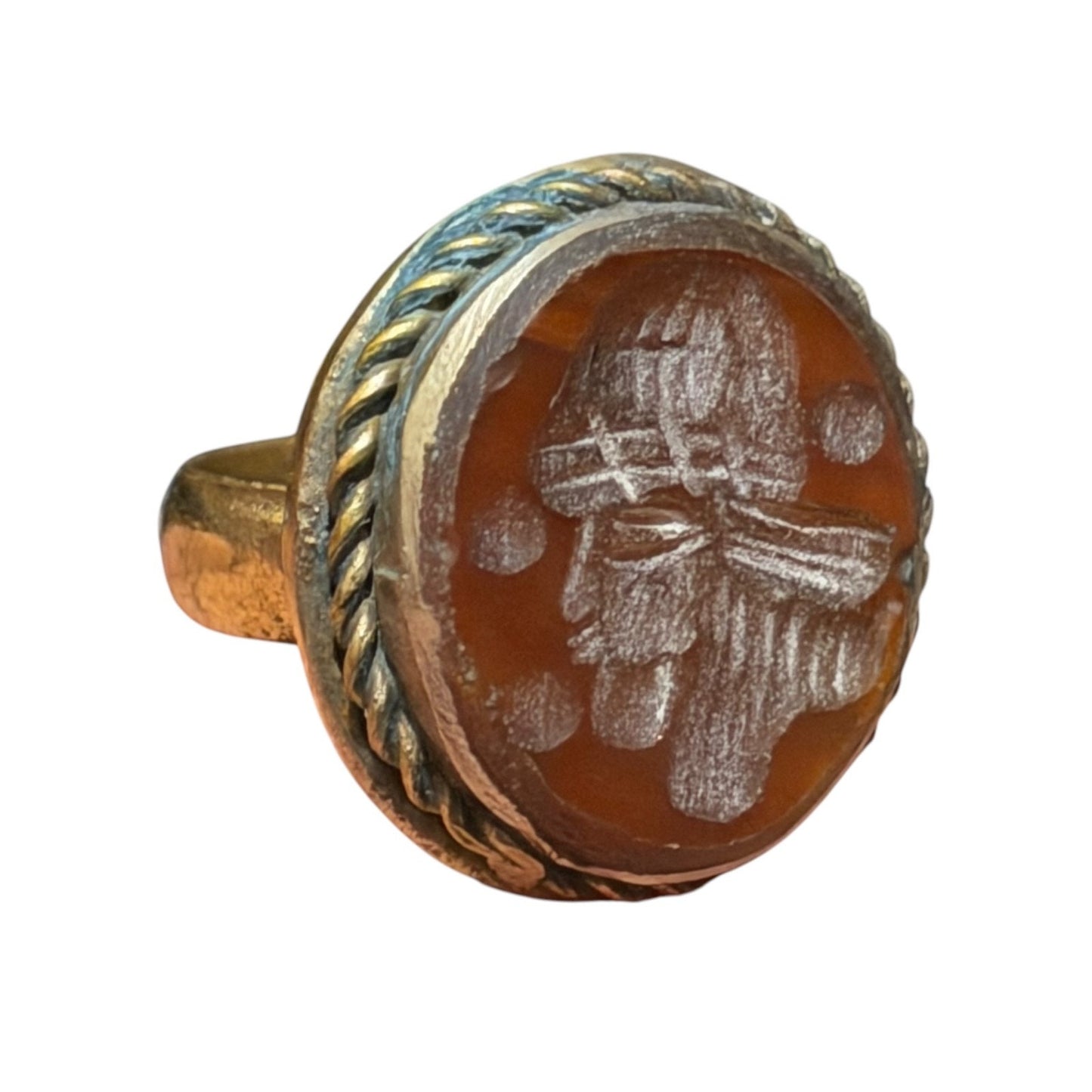 Ancient Roman Style Intaglio Carved Brass Ring
