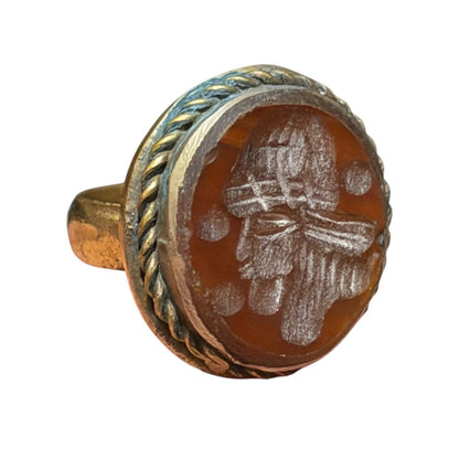 Ancient Roman Style Intaglio Carved Brass Ring