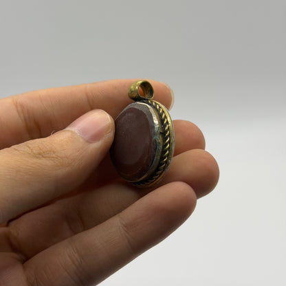 Vintage Natural Agate Afghan Tribal Style Brass Pendant