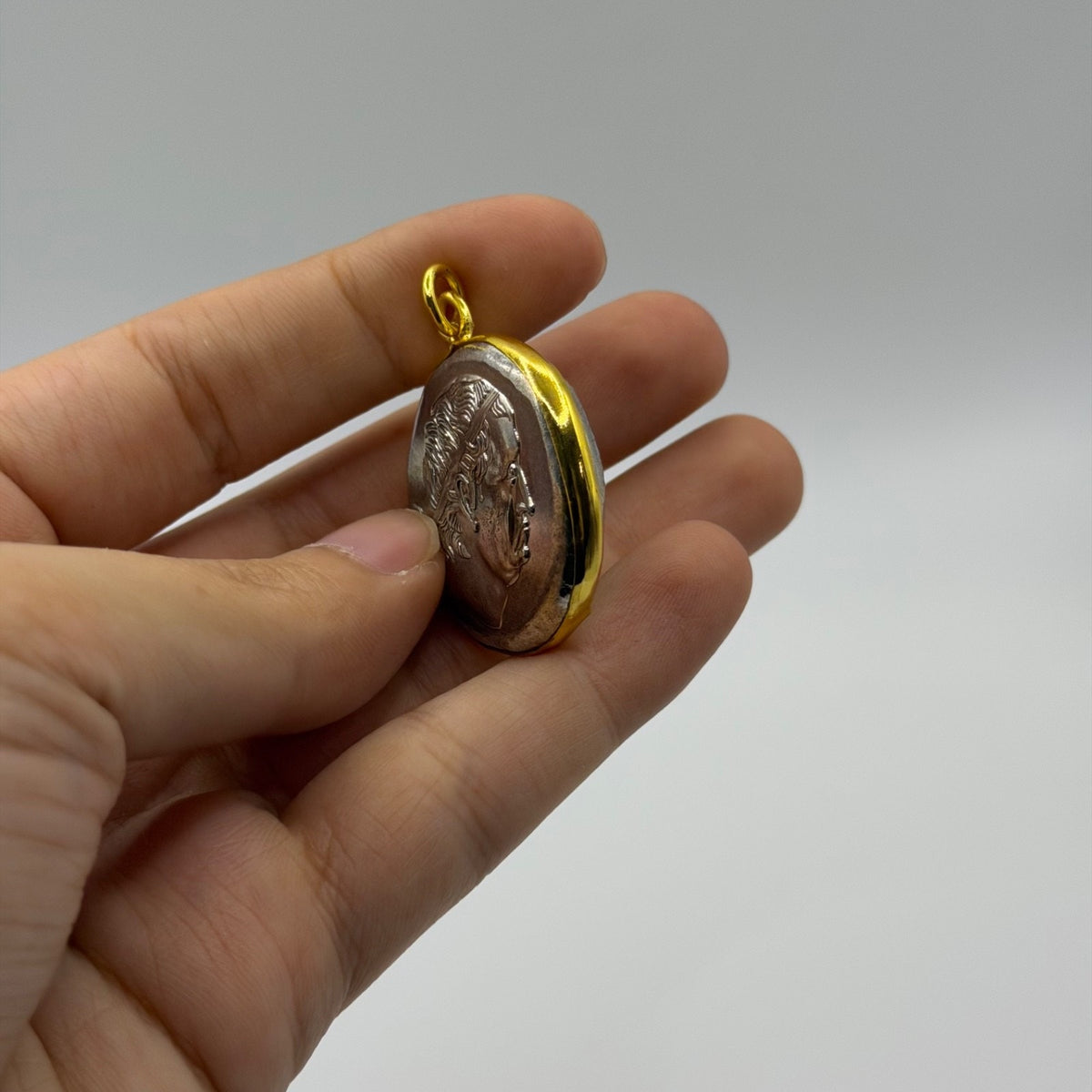 Ancient Greco-Bactrian Euthydemus I Gold Plated Frame Pendant