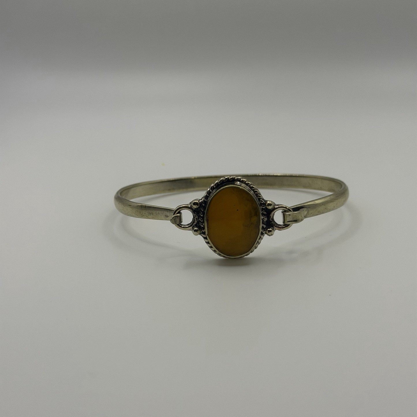 Silver Tone Boho Style Bangle With Stone