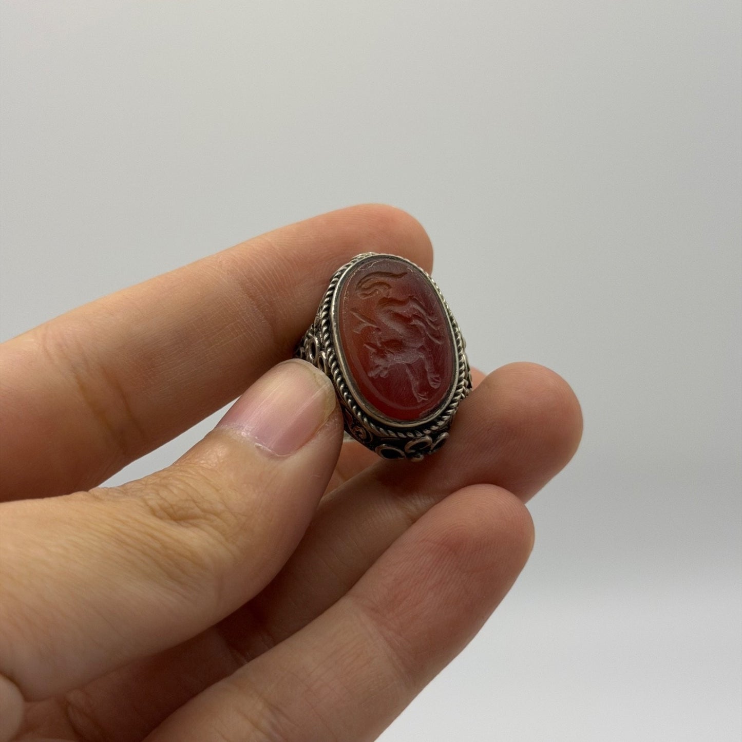 Ancient Roman Inspired Hand Carved Agate Intaglio Ring