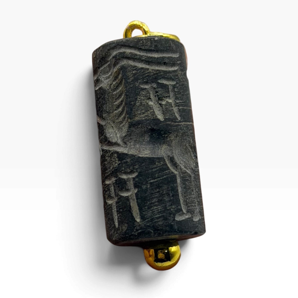 Vintage Solid Silver Carved Cylinder Seal Pendant Ancient Style Bead Charm
