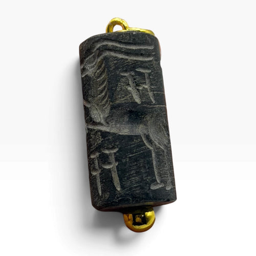 Vintage Solid Silver Carved Cylinder Seal Pendant Ancient Style Bead Charm