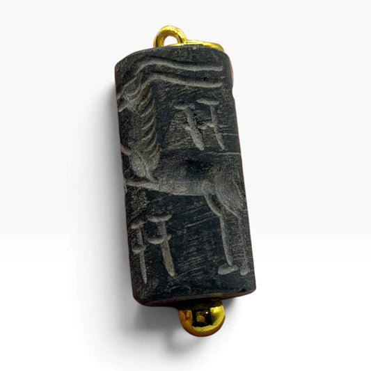 Vintage Solid Silver Carved Cylinder Seal Pendant Ancient Style Bead Charm