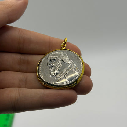 Ancient Empire Inspired Silver Plated Gold Gilded Coin Pendant