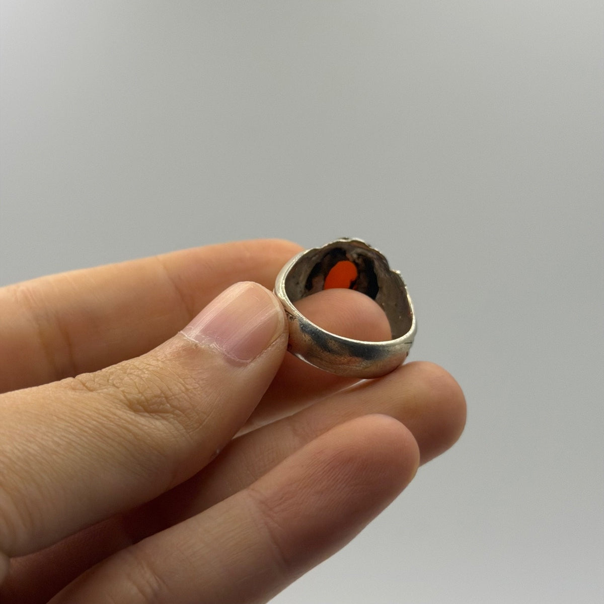 Vintage Post Medieval Style Silver Red Glass Ring