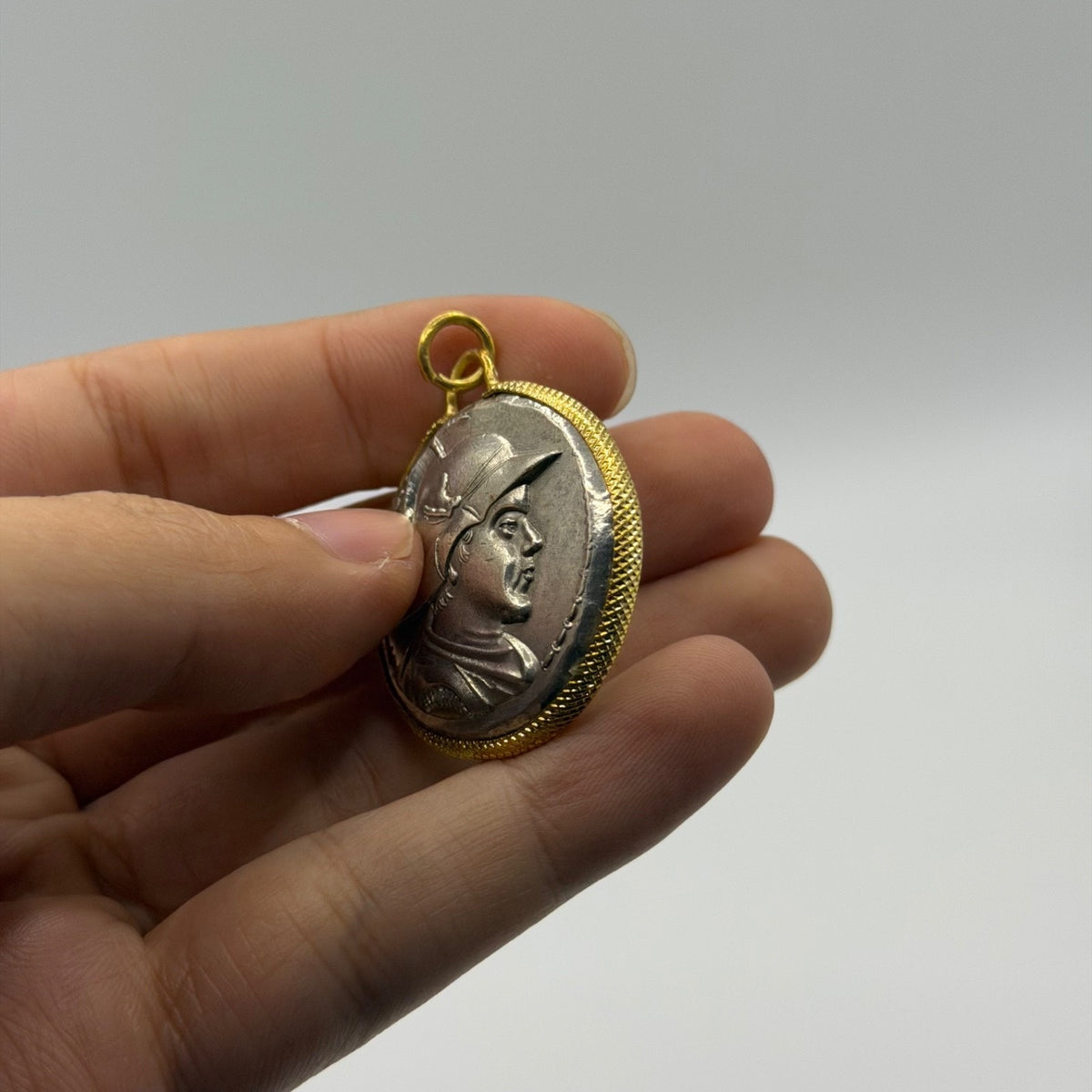 Ancient Greek Bactrain Inspired Silver Plated Gold Gilded Coin Pendant