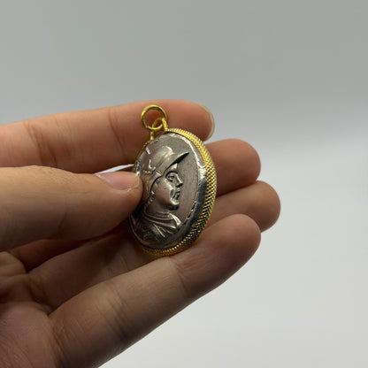Ancient Greek Bactrain Inspired Silver Plated Gold Gilded Coin Pendant