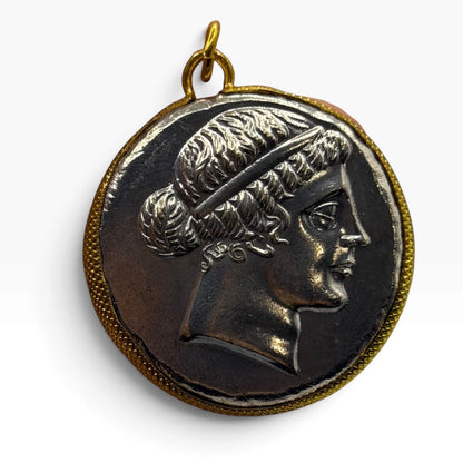 Ancient Roman Greek Style Silver & Gold Plated Coin Pendant