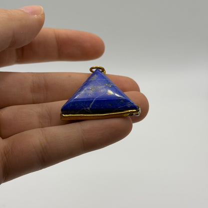 Afghan Natural Lapis Lazuli Triangle Pendant Faceted Blue Gemstone Gold Tone